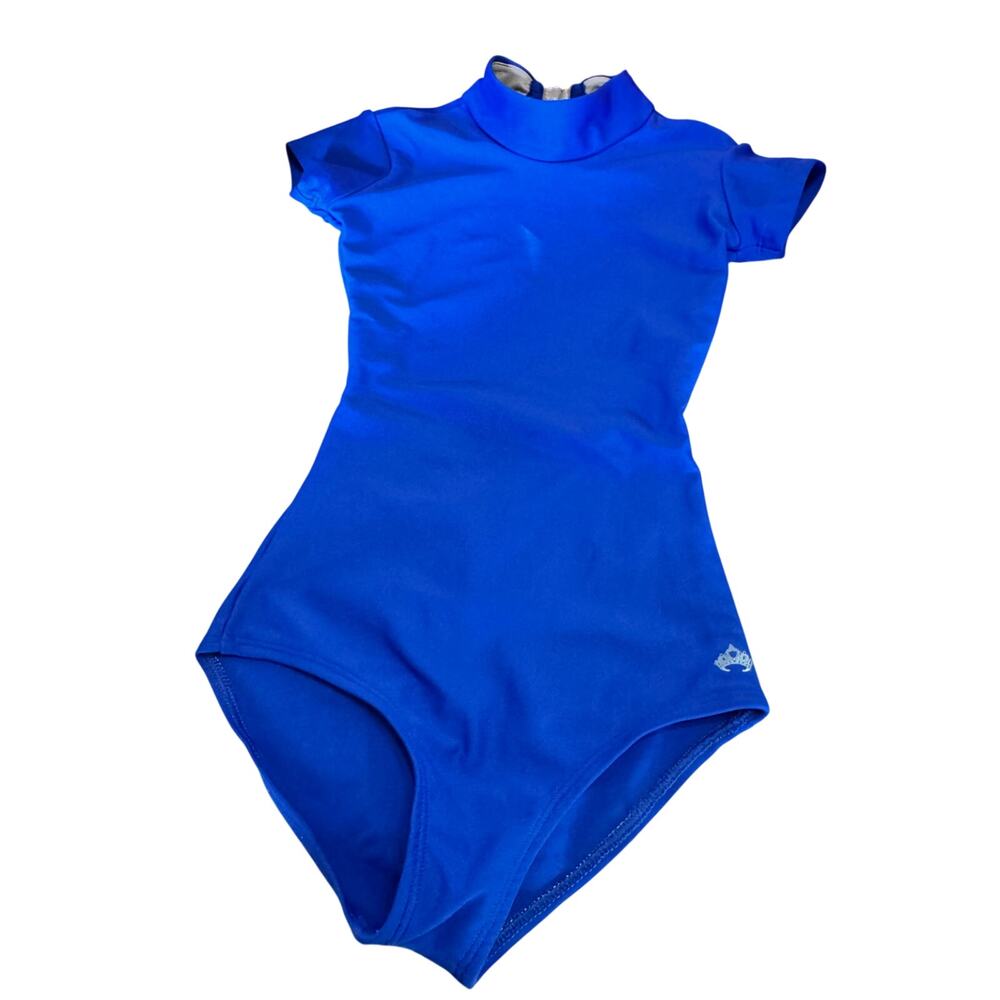 Mariia Crown Blue Mock Neck Open Back Dance Leotard Girls IC 6/7